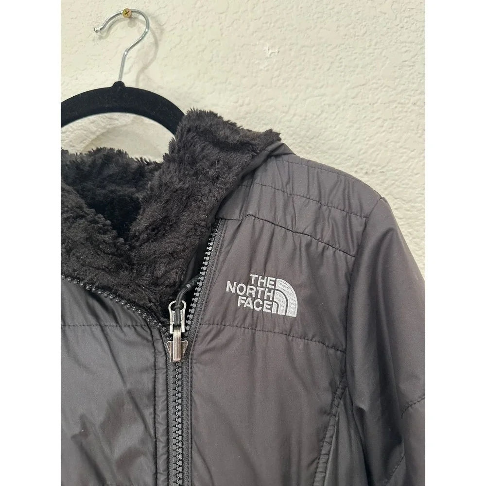 The North Face Mossbud Swirl Reversible Jacket Gray Black Fleece Hooded SmallP
